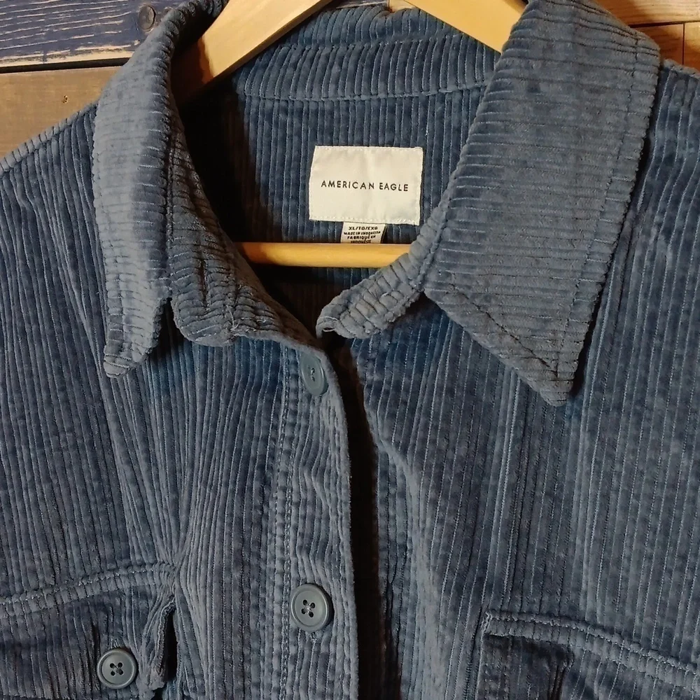 American Eagle Outfitters Velvet Corduroy Shacket XL blue - Picture 3 of 7